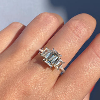 1.0 CT-3.0 CT Emerald F- VS1 Diamond 3 Stones Engagement Ring - violetjewels
