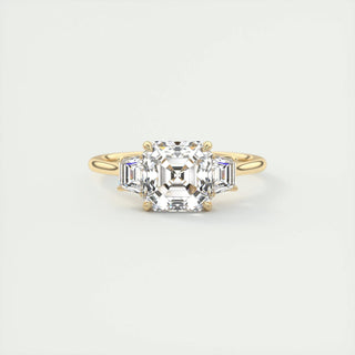 2.03 CT Asscher Cut Three Stone Moissanite Engagement Ring - violetjewels