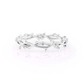 Round diamond twig wedding band – nature-inspired design with organic elegance