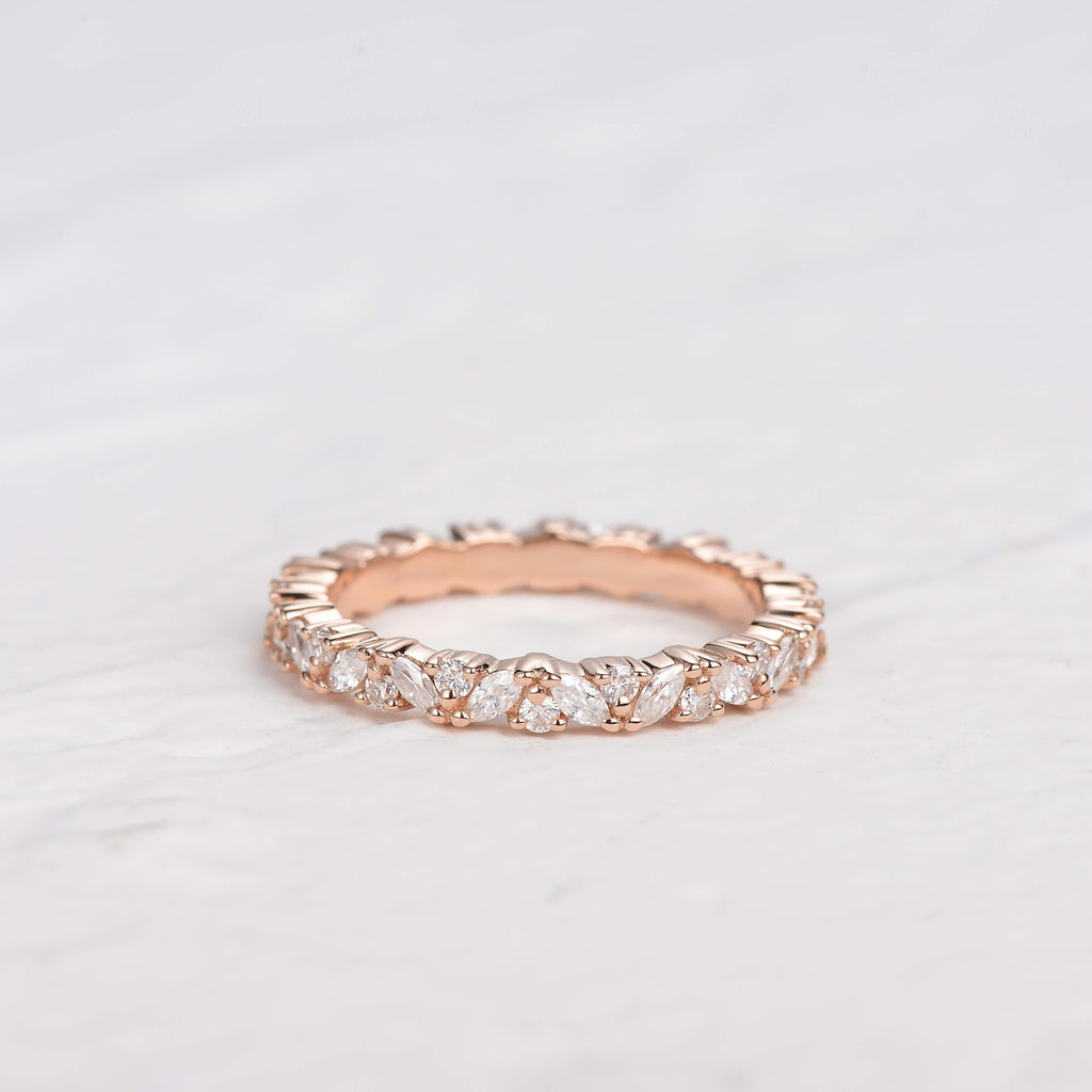 0.4 CT Round And Marquise Alternative Moissanite Wedding Band - violetjewels