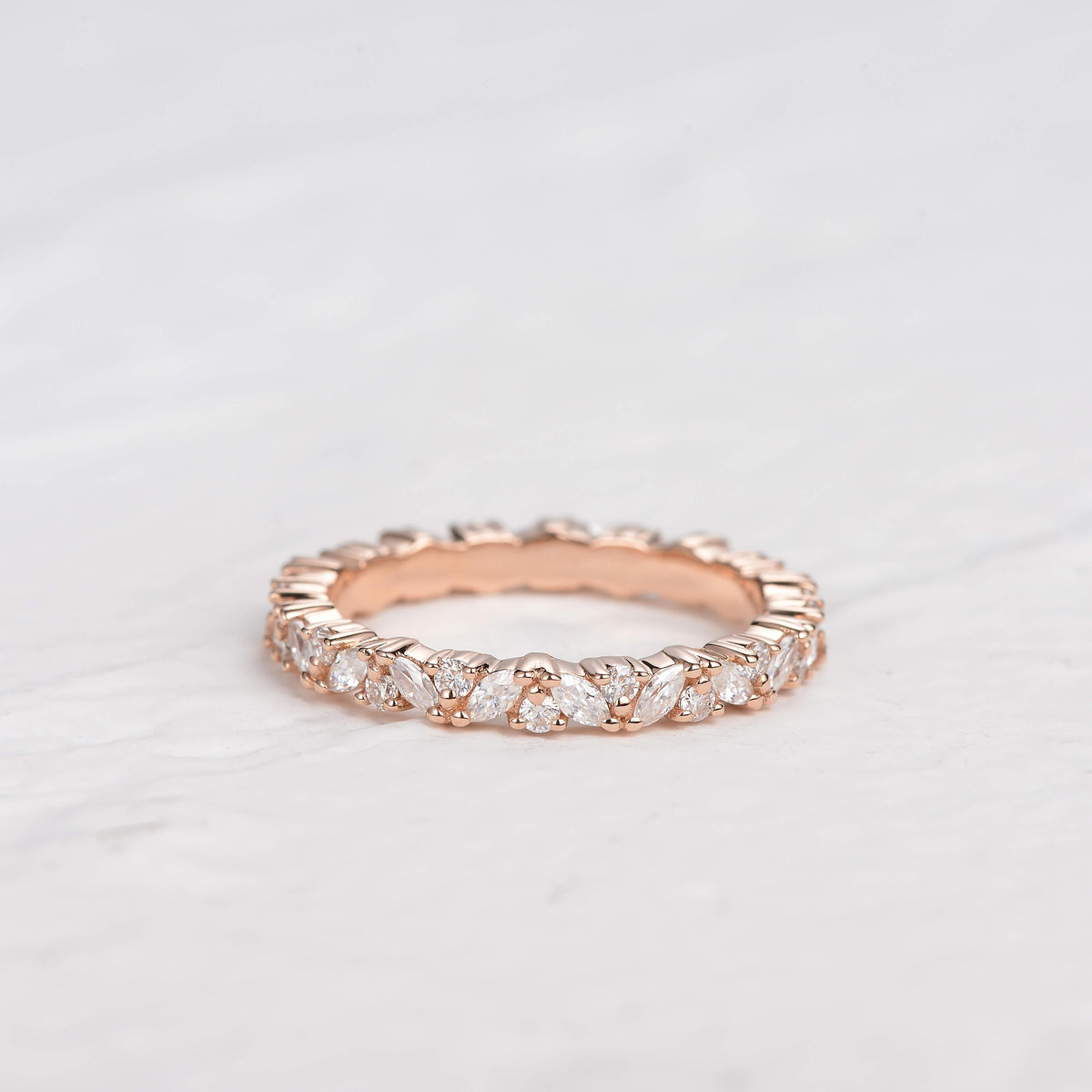 0.4 CT Round And Marquise Alternative Moissanite Wedding Band - violetjewels