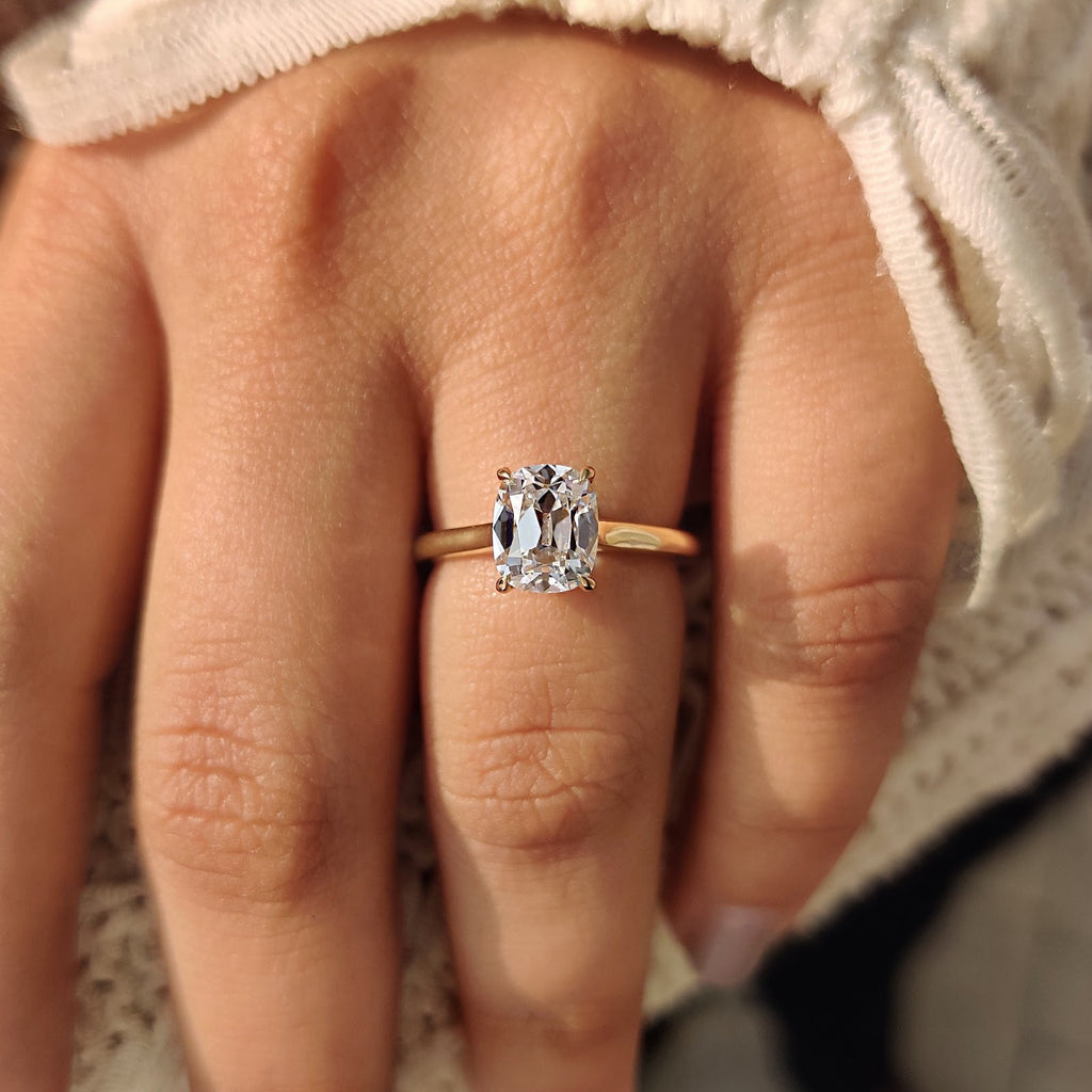 2.0 CT Cushion Diamond Encircled Dainty Solitaire Engagement Ring