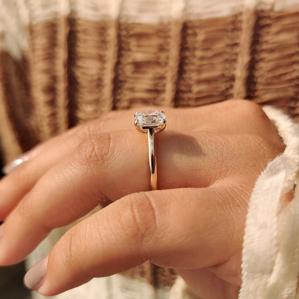 2.0 CT Cushion Diamond Encircled Dainty Solitaire Engagement Ring