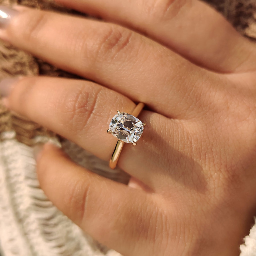 2.0 CT Cushion Diamond Encircled Dainty Solitaire Engagement Ring