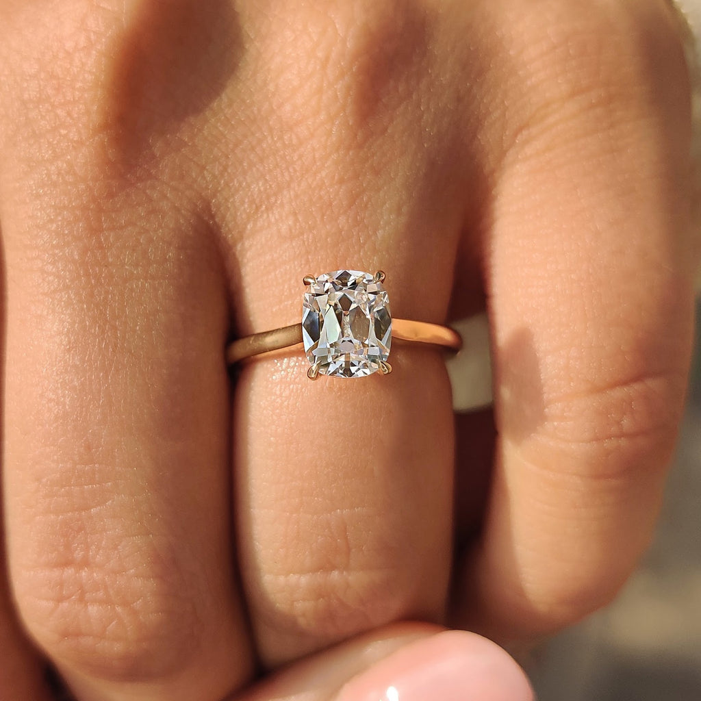 2.0 CT Cushion Diamond Encircled Dainty Solitaire Engagement Ring