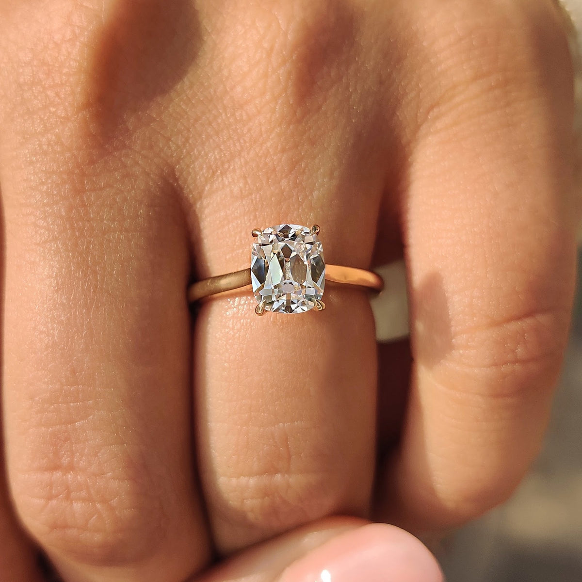 2.0 CT Cushion Diamond Encircled Dainty Solitaire Engagement Ring