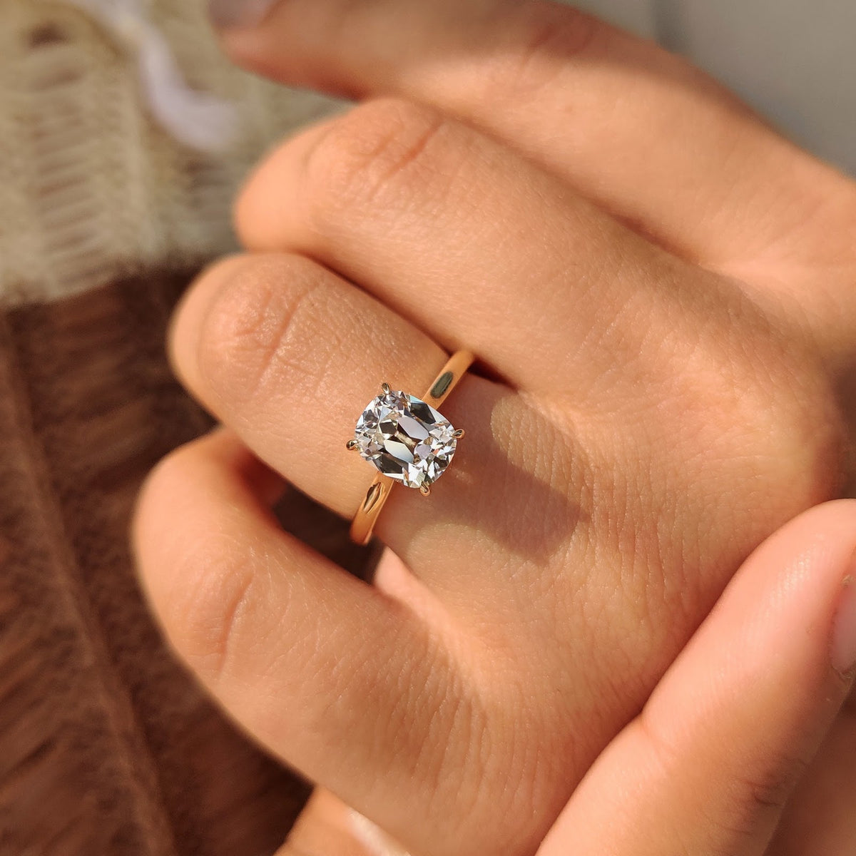 2.0 CT Cushion Diamond Encircled Dainty Solitaire Engagement Ring