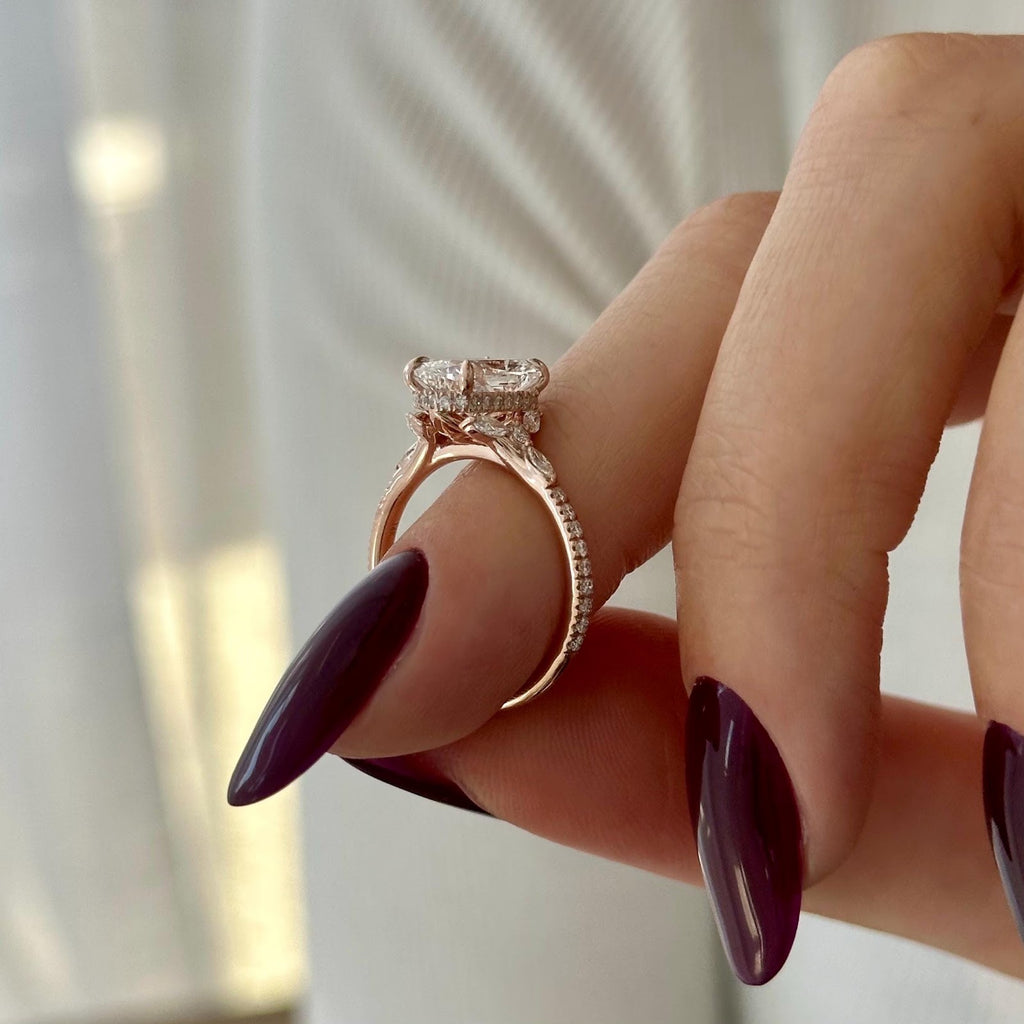 2.0 CT Elongated Cushion Diamond Pure Hidden Halo Pavé Engagement Ring