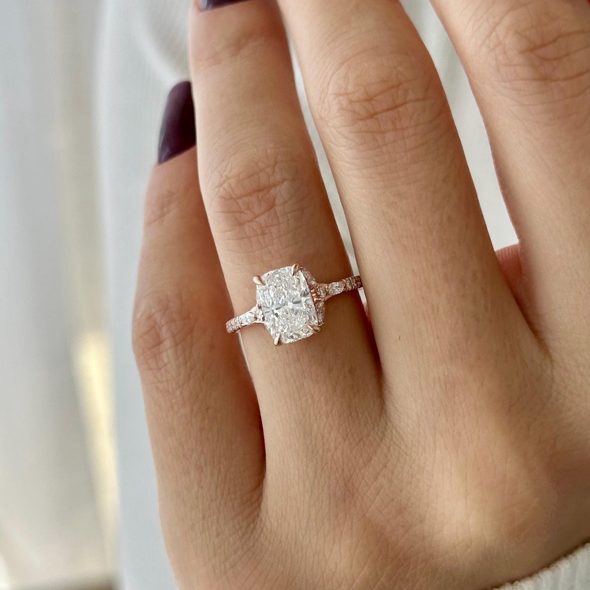 2.0 CT Elongated Cushion Diamond Pure Hidden Halo Pavé Engagement Ring