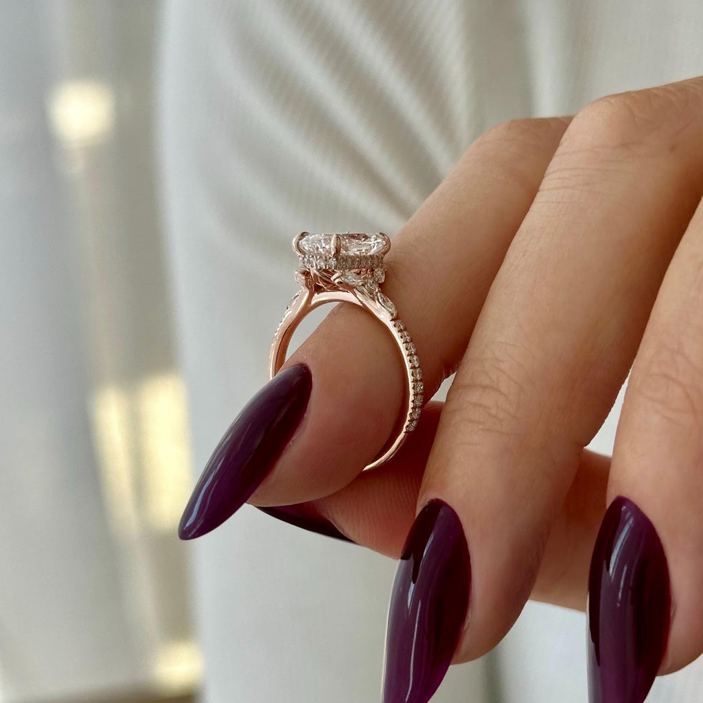 2.0 CT Elongated Cushion Diamond Pure Hidden Halo Pavé Engagement Ring