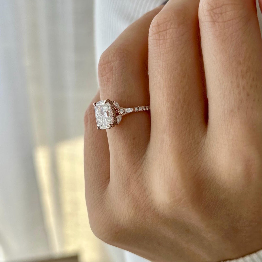 2.0 CT Elongated Cushion Diamond Pure Hidden Halo Pavé Engagement Ring