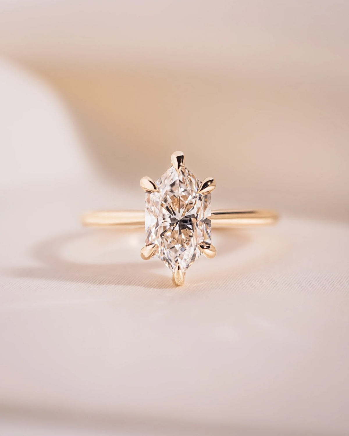 2.0 CT Elongated Hexagon Diamond Hidden Halo Cathedral Engagement Ring