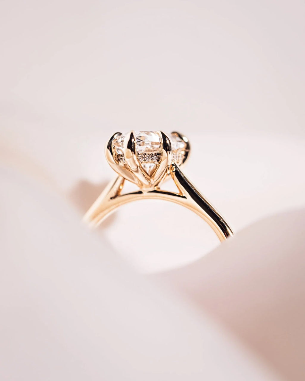 2.0 CT Elongated Hexagon Diamond Hidden Halo Cathedral Engagement Ring