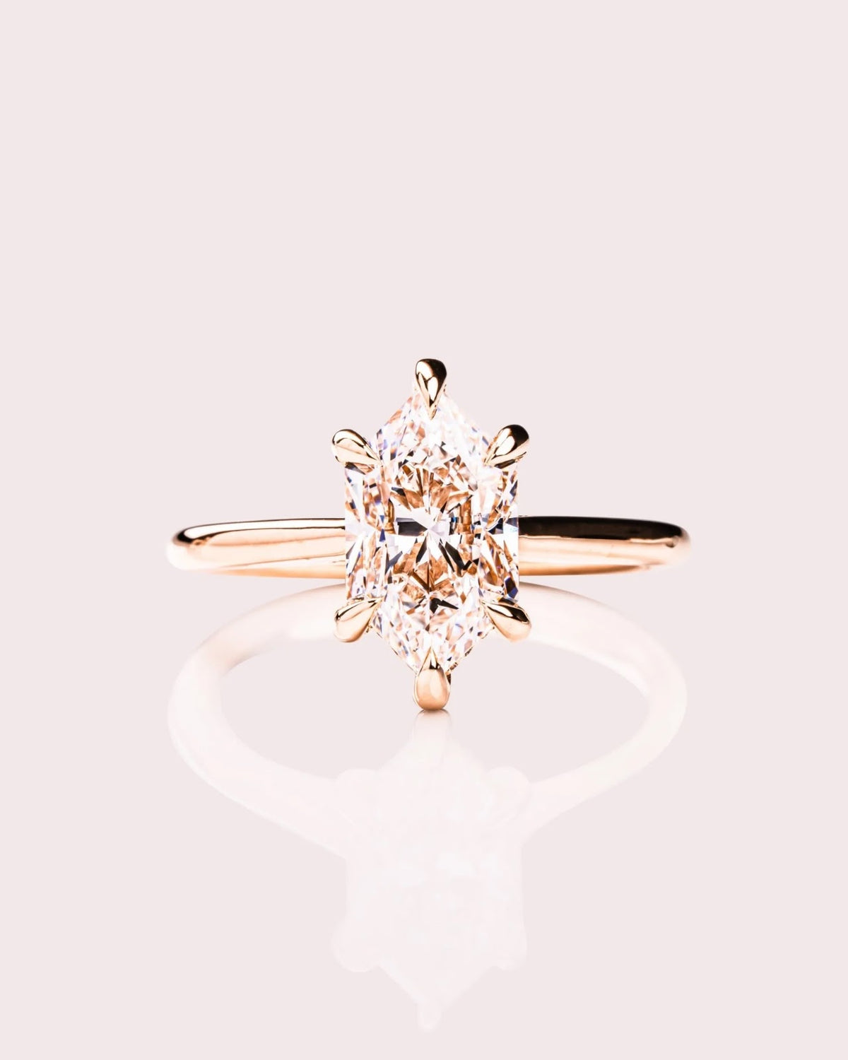 2.0 CT Elongated Hexagon Diamond Hidden Halo Cathedral Engagement Ring