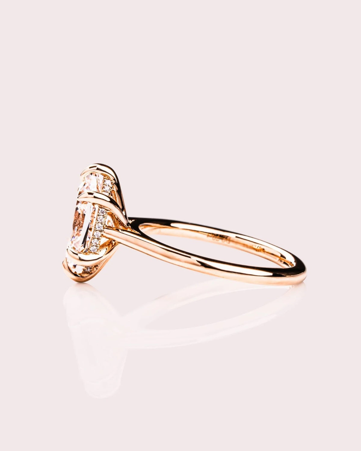 2.0 CT Elongated Hexagon Diamond Hidden Halo Cathedral Engagement Ring