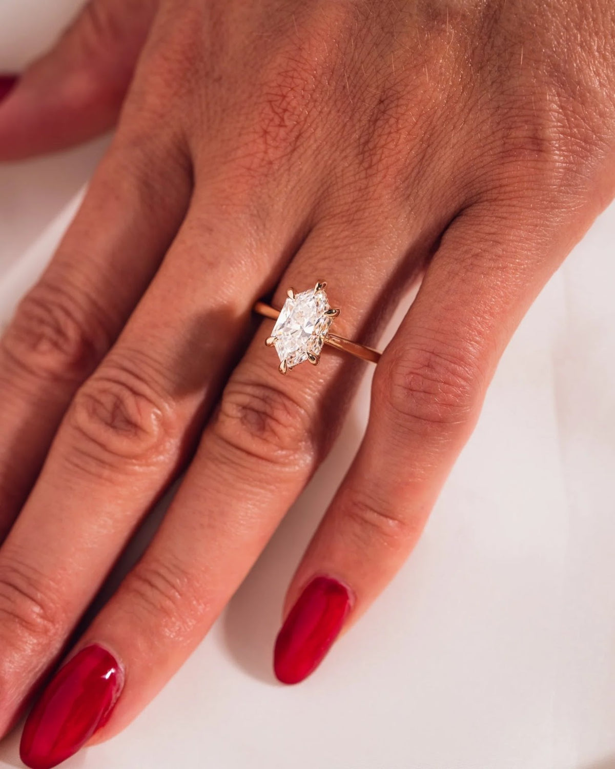 2.0 CT Elongated Hexagon Diamond Hidden Halo Cathedral Engagement Ring