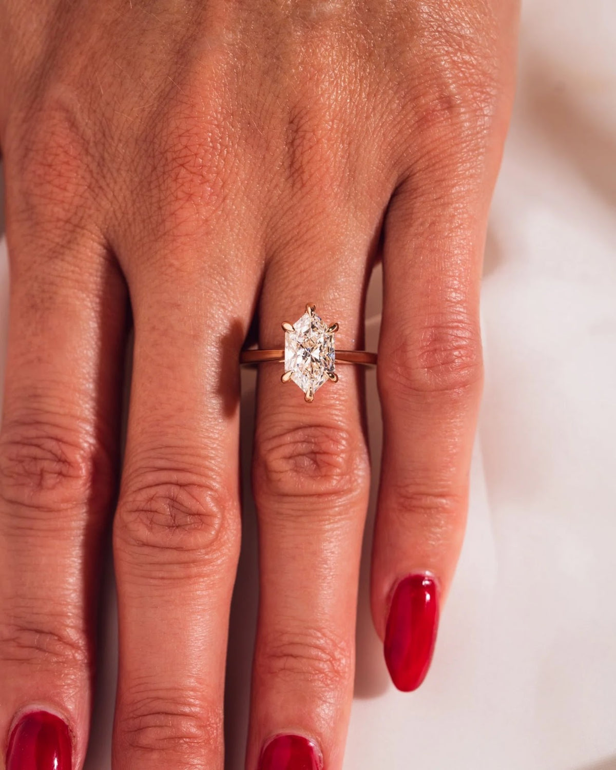 2.0 CT Elongated Hexagon Diamond Hidden Halo Cathedral Engagement Ring