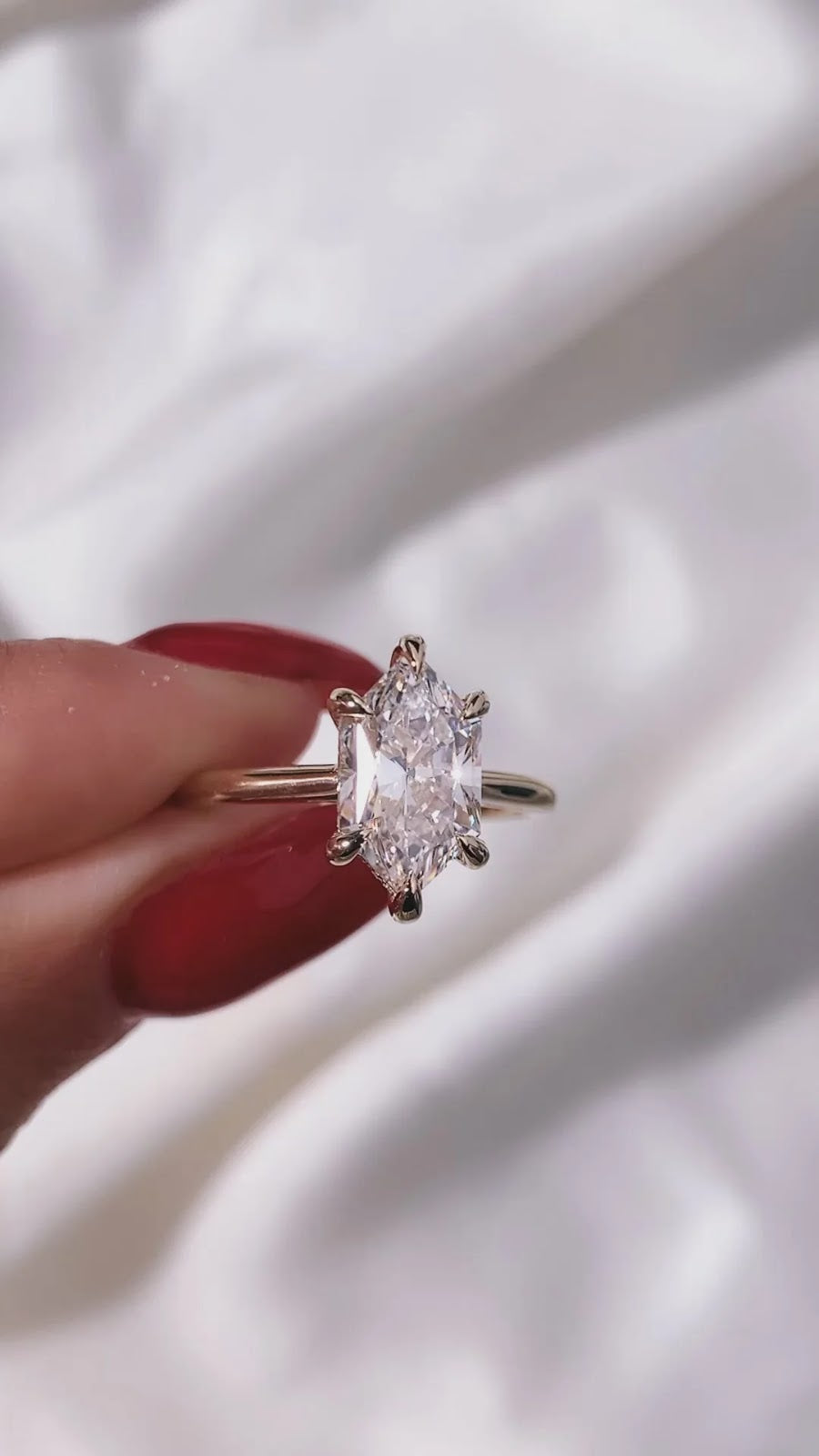 2.0 CT Elongated Hexagon Diamond Hidden Halo Cathedral Engagement Ring