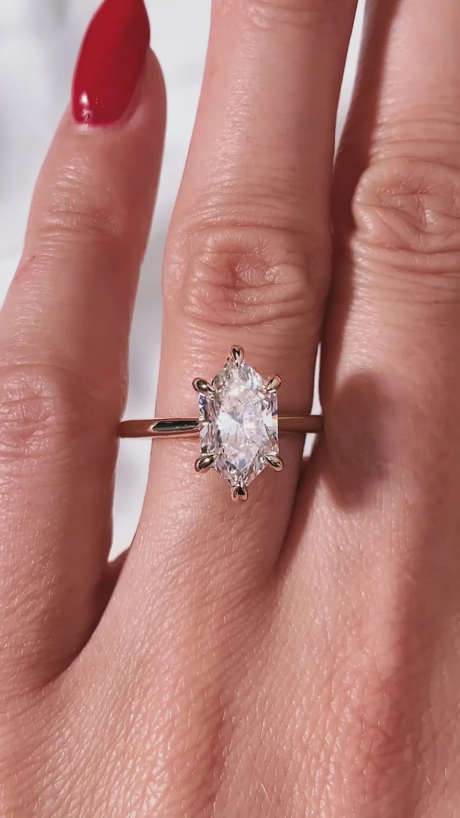 2.0 CT Elongated Hexagon Diamond Hidden Halo Cathedral Engagement Ring