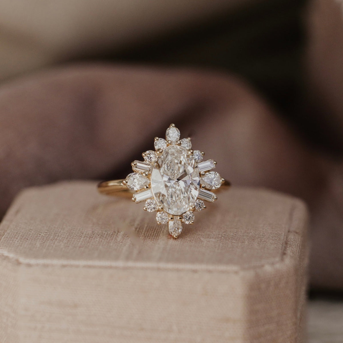 2.0 CT Oval Diamond Cluster Halo Engagement Ring