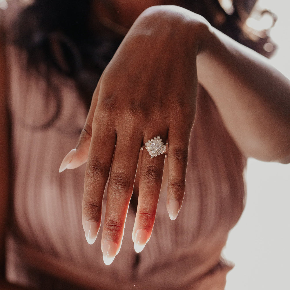 2.0 CT Oval Diamond Cluster Halo Engagement Ring
