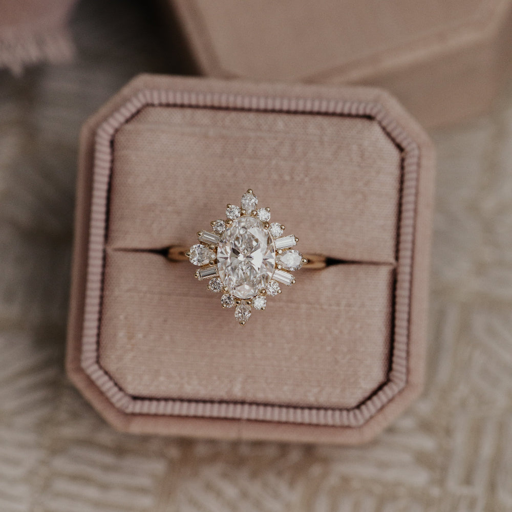 2.0 CT Oval Diamond Cluster Halo Engagement Ring