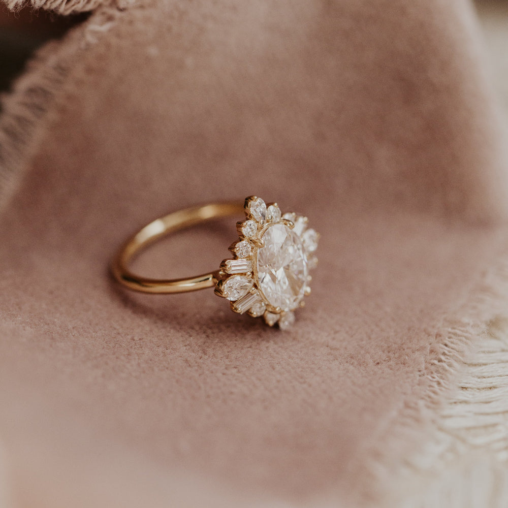 2.0 CT Oval Diamond Cluster Halo Engagement Ring