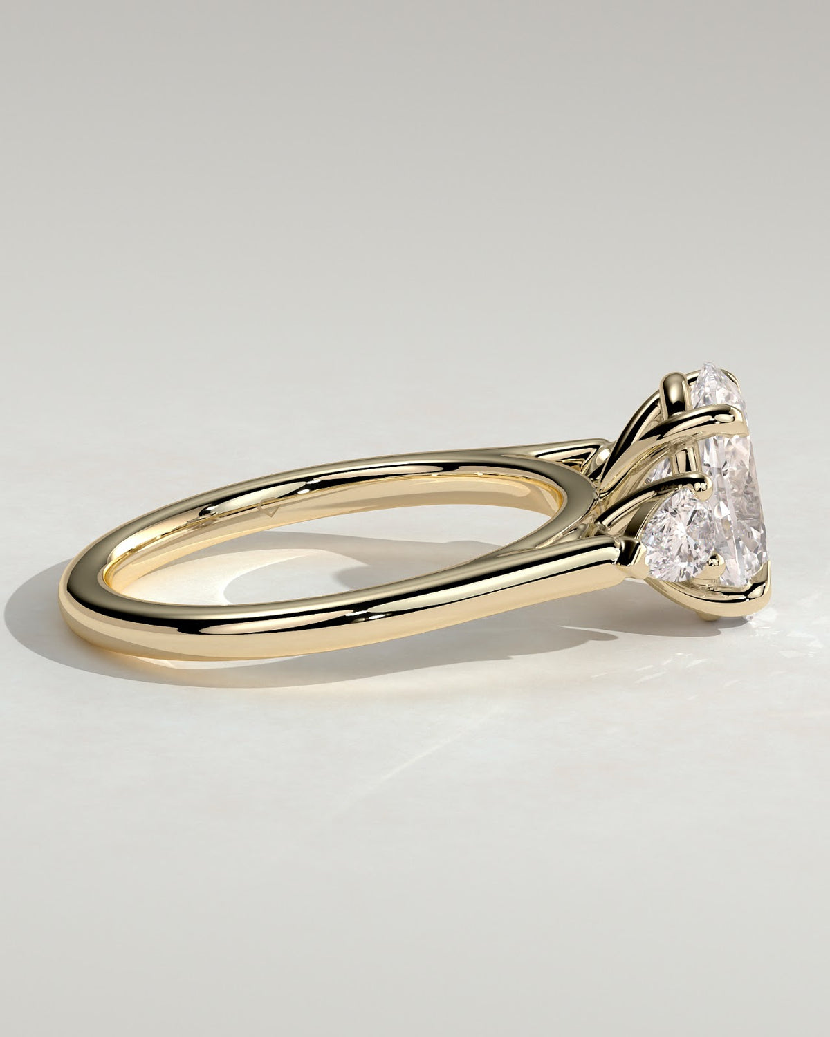 2.0 CT Oval Diamond Dainty Pear Accent Cathedral Three Stone Engagement Ring