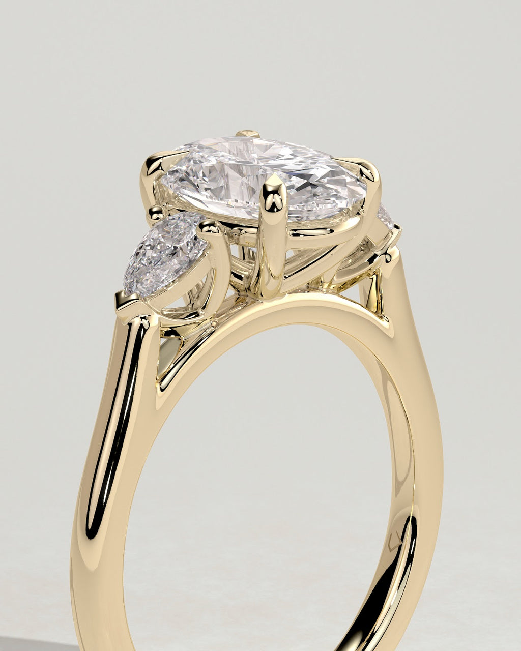 2.0 CT Oval Diamond Dainty Pear Accent Cathedral Three Stone Engagement Ring