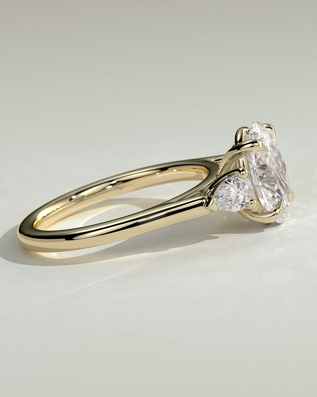 2.0 CT Oval Diamond Dainty Pear Accent Cathedral Three Stone Engagement Ring