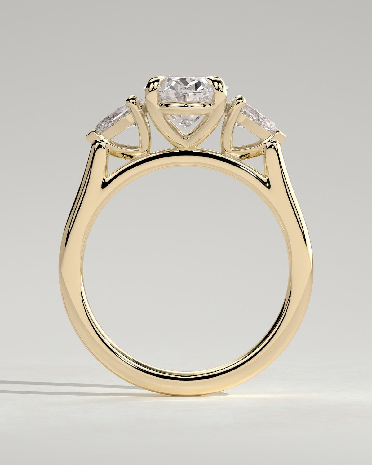 2.0 CT Oval Diamond Dainty Pear Accent Cathedral Three Stone Engagement Ring