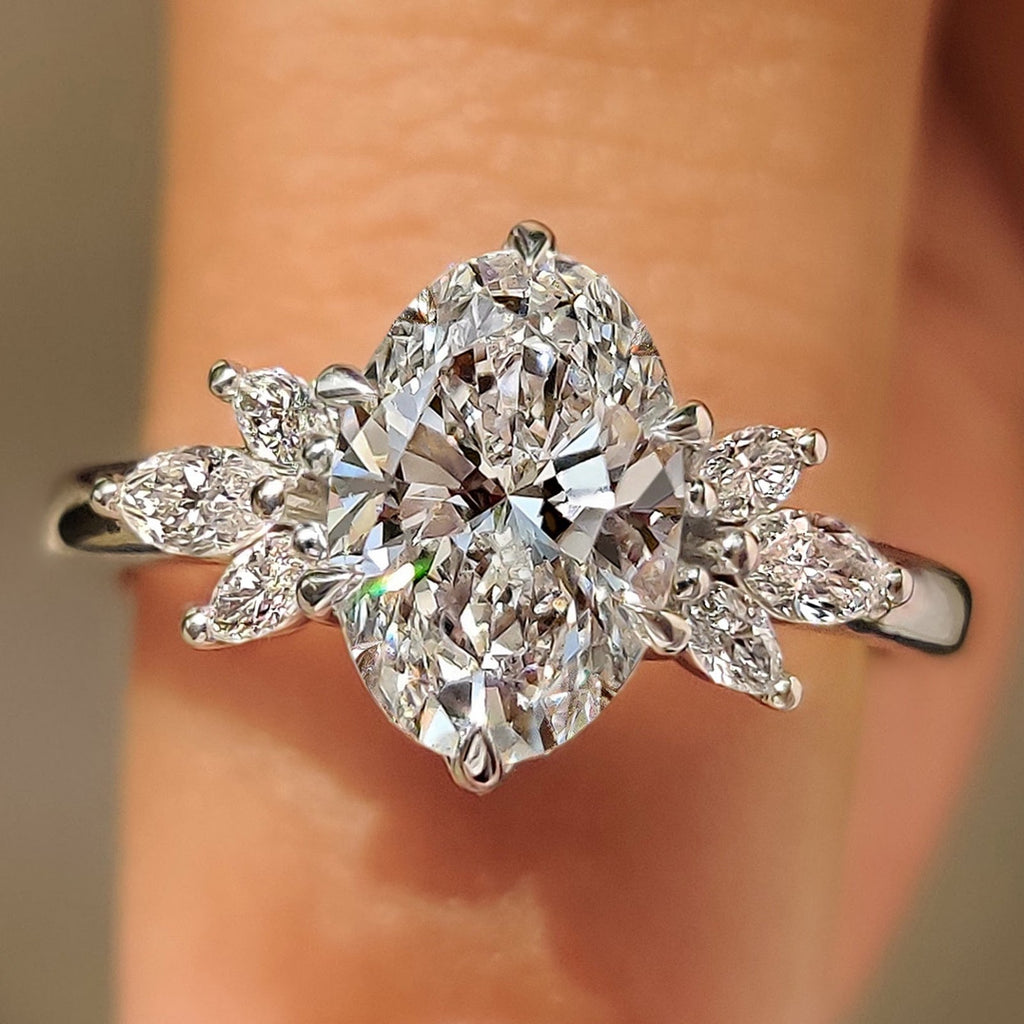 2.0 CT Oval Diamond Grace Cluster Engagement Ring