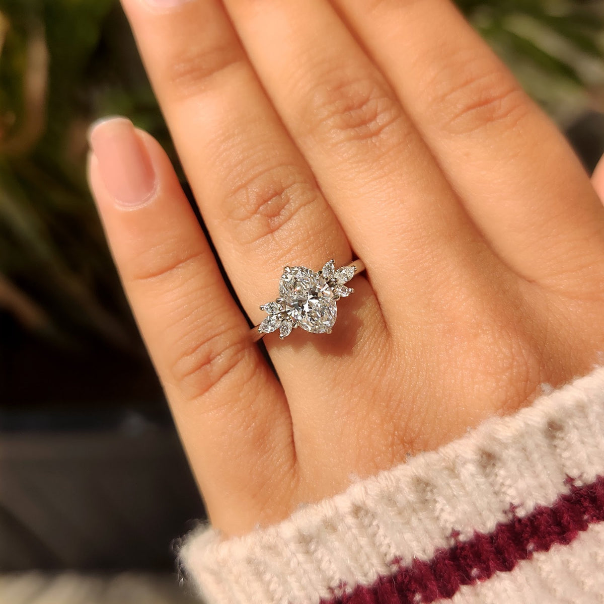 2.0 CT Oval Diamond Grace Cluster Engagement Ring