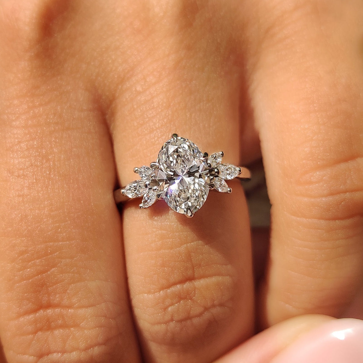 2.0 CT Oval Diamond Grace Cluster Engagement Ring