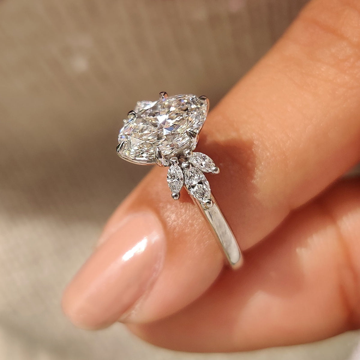 2.0 CT Oval Diamond Grace Cluster Engagement Ring