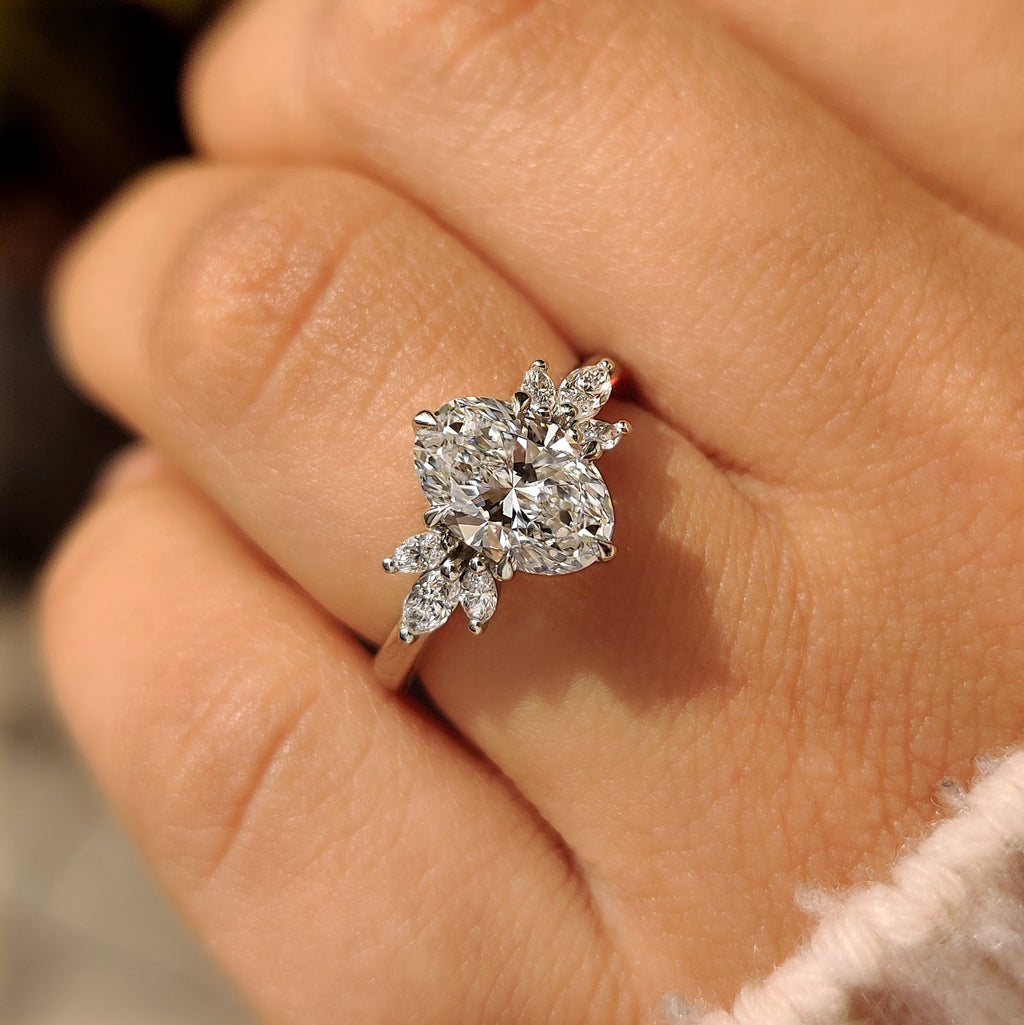 2.0 CT Oval Diamond Grace Cluster Engagement Ring