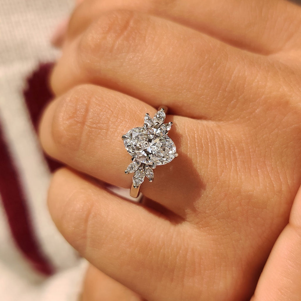 2.0 CT Oval Diamond Grace Cluster Engagement Ring