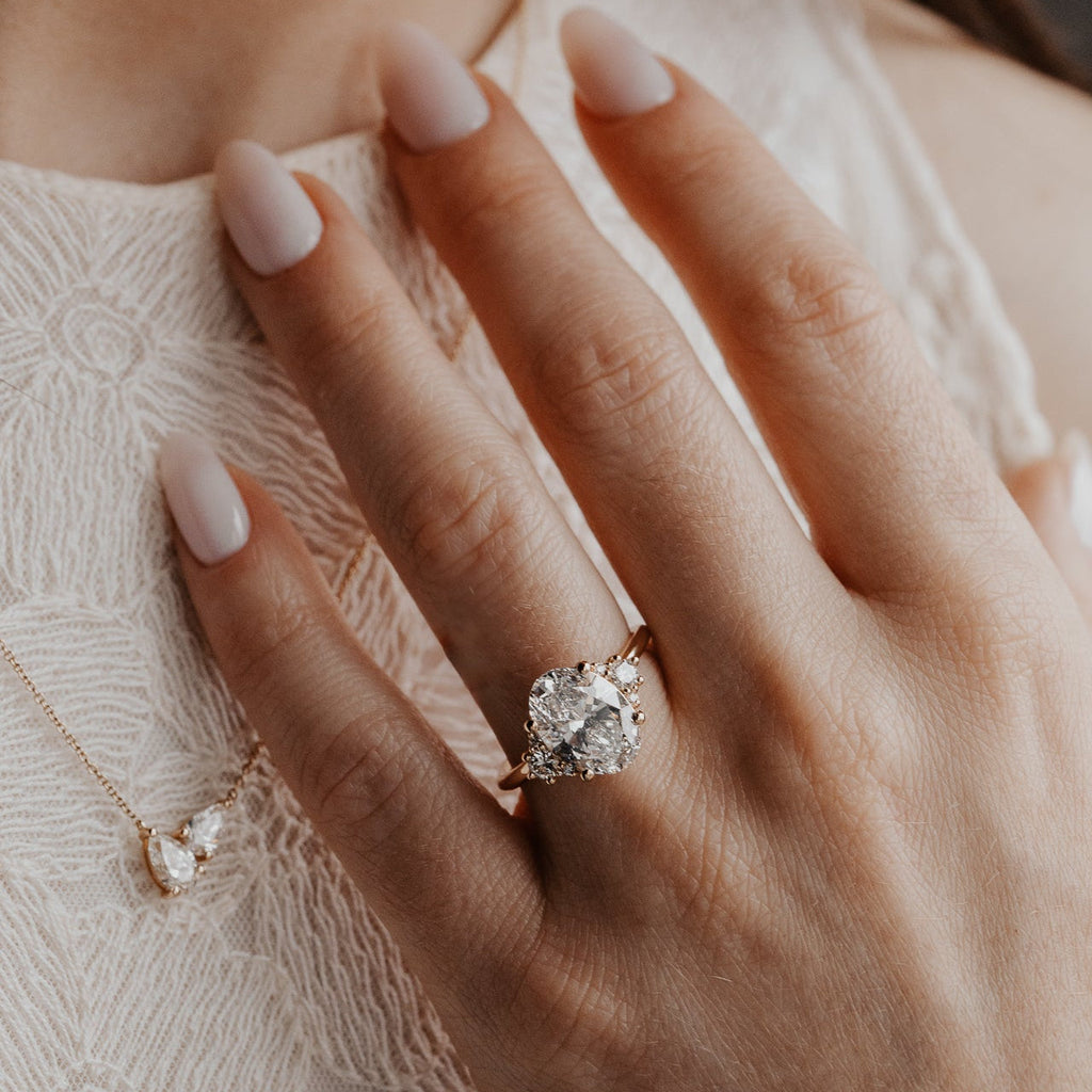 2.0 CT Oval Diamond Heritage Round Accent Three Stone Engagement Ring
