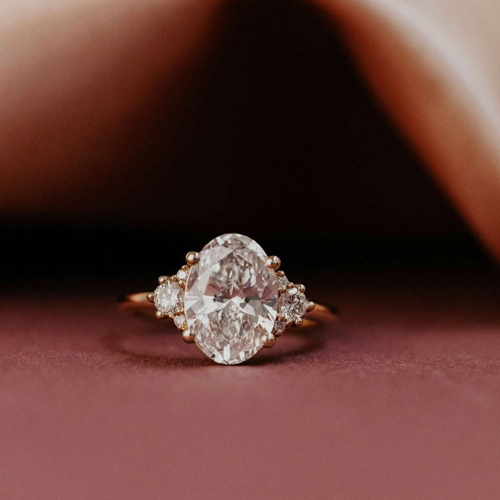 2.0 CT Oval Diamond Heritage Round Accent Three Stone Engagement Ring
