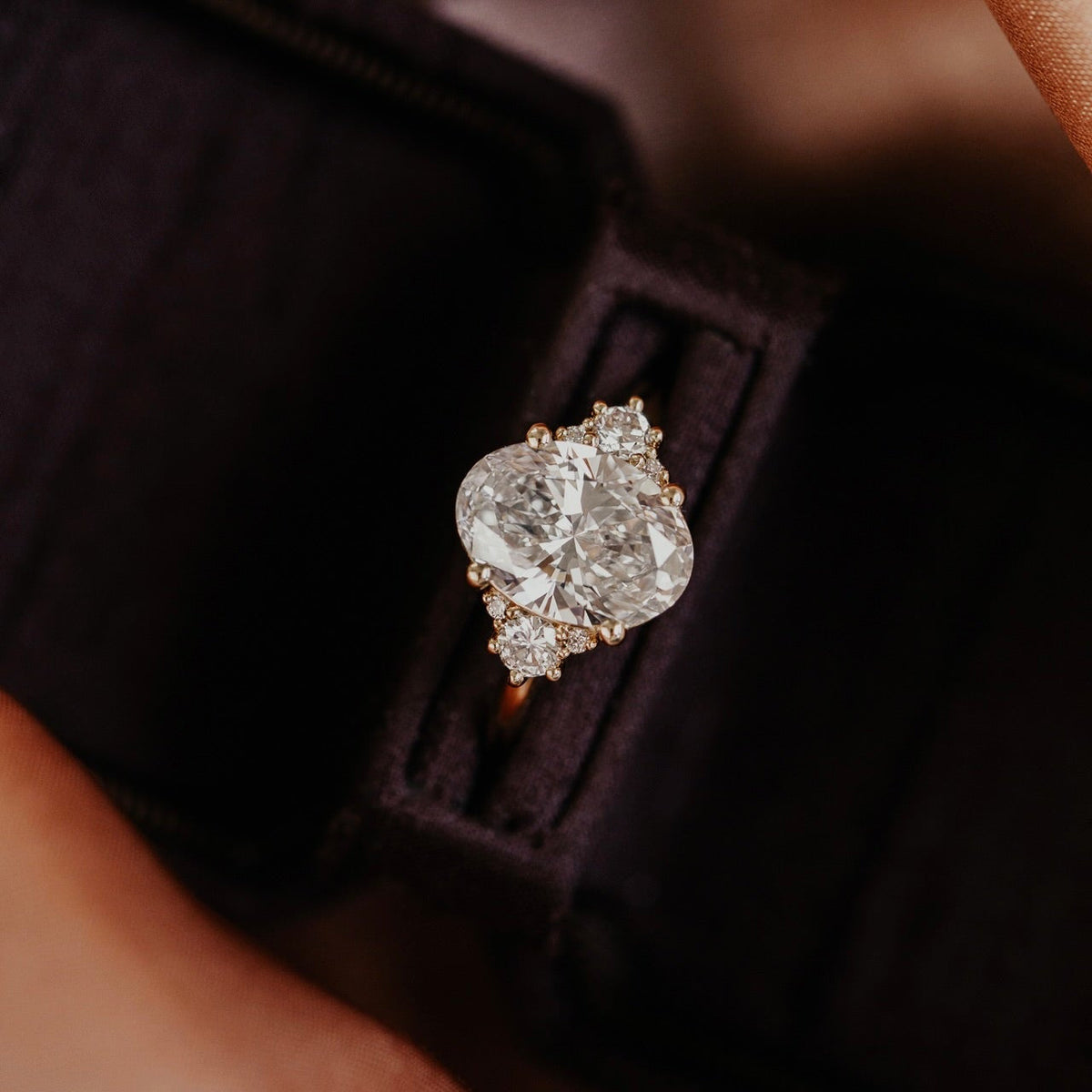 2.0 CT Oval Diamond Heritage Round Accent Three Stone Engagement Ring