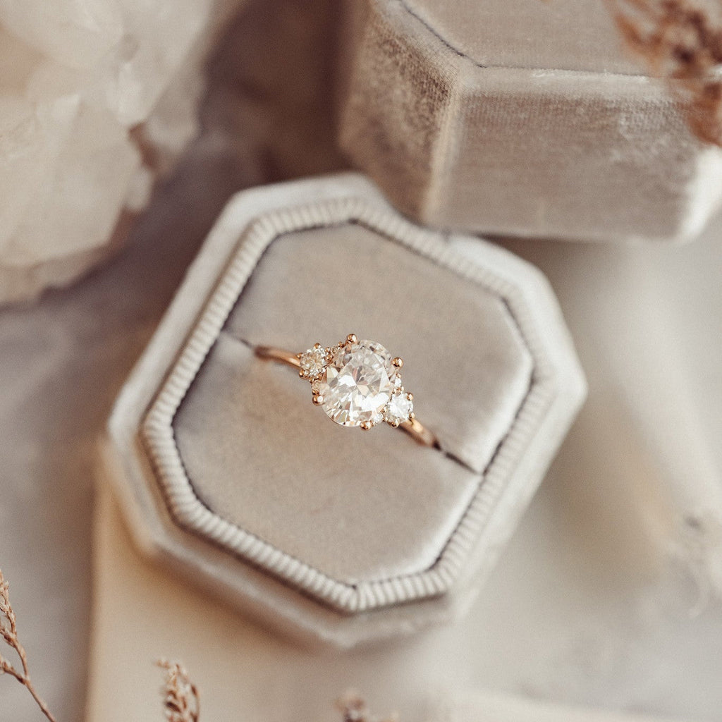 2.0 CT Oval Diamond Heritage Round Accent Three Stone Engagement Ring