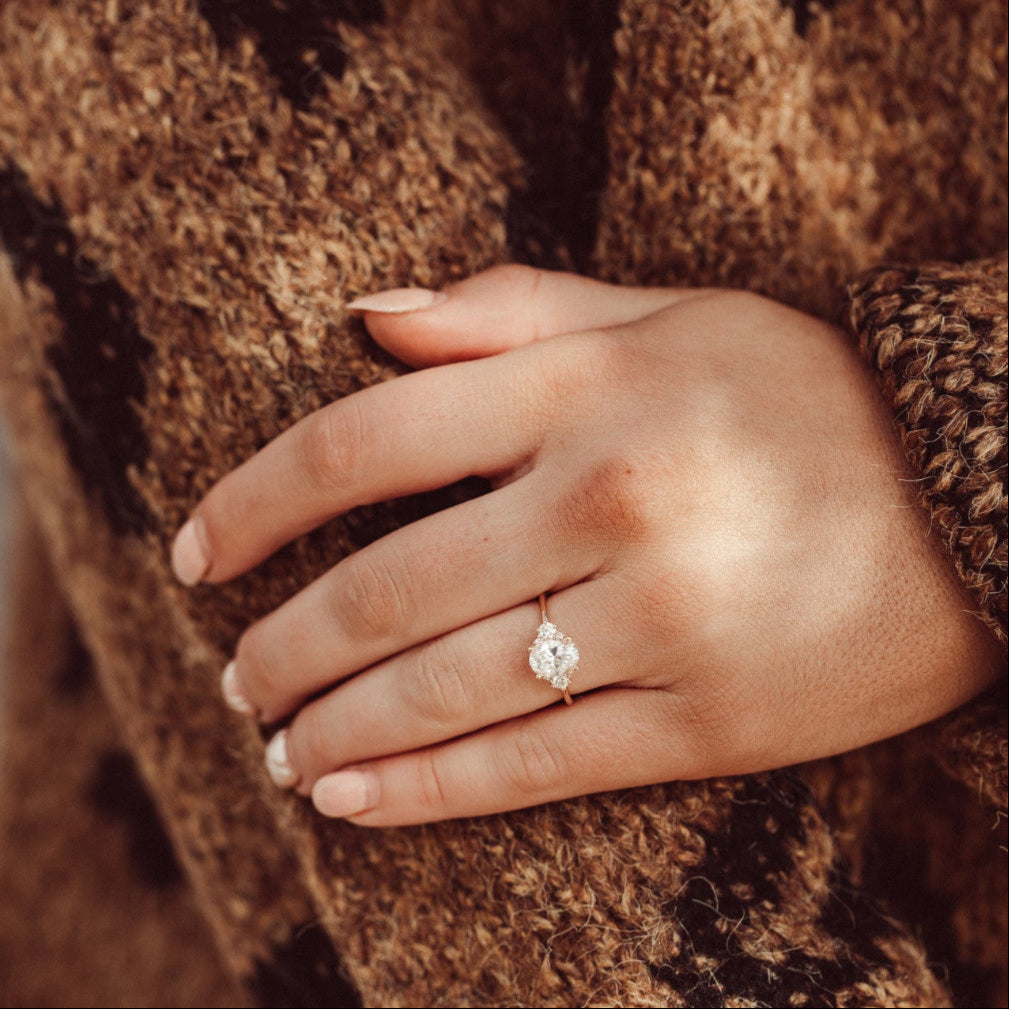 2.0 CT Oval Diamond Heritage Round Accent Three Stone Engagement Ring