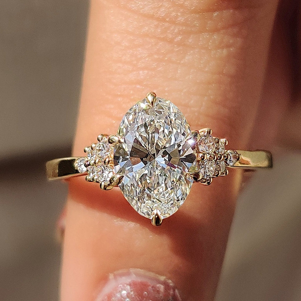 2.0 CT Oval Diamond Illuminated Cluster Engagement Ring