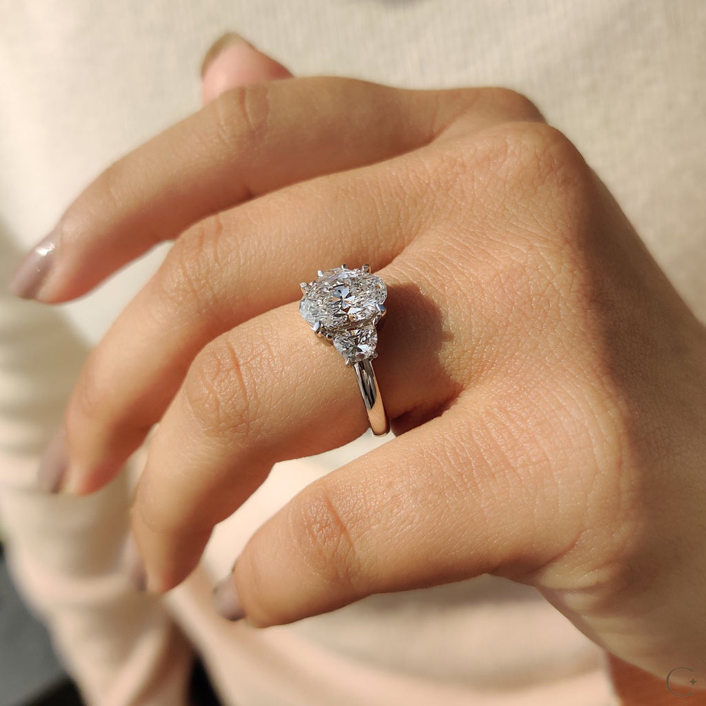 2.0 CT Oval Diamond Pinnacle Accent Three Stone Engagement Ring
