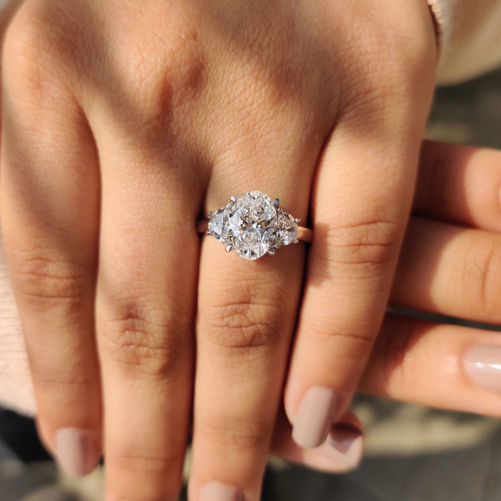 2.0 CT Oval Diamond Pinnacle Accent Three Stone Engagement Ring