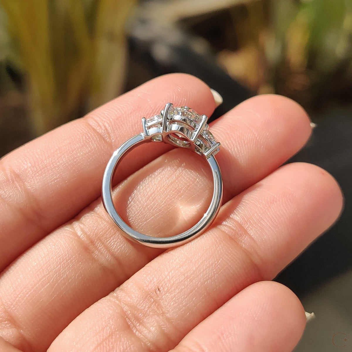 2.0 CT Oval Diamond Pinnacle Accent Three Stone Engagement Ring