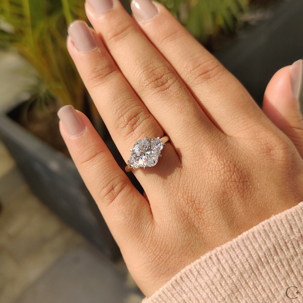 2.0 CT Oval Diamond Pinnacle Accent Three Stone Engagement Ring