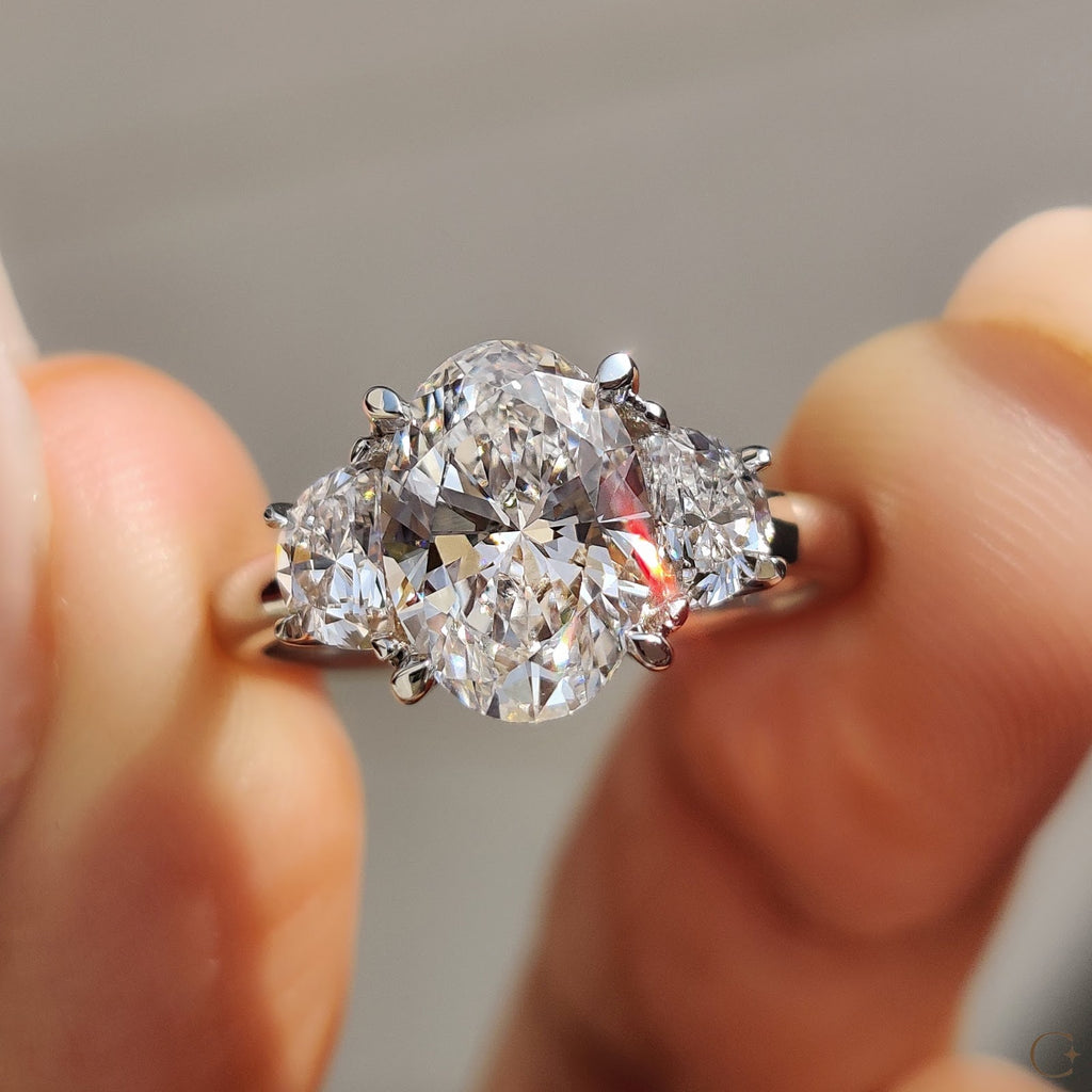 2.0 CT Oval Diamond Pinnacle Accent Three Stone Engagement Ring
