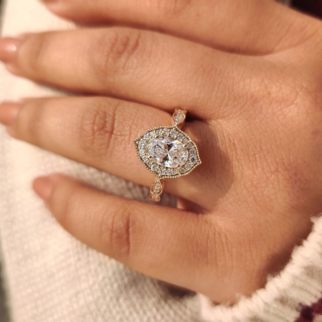 2.0 CT Oval Diamond Pure Halo Pavé Milgrain Engagement Ring