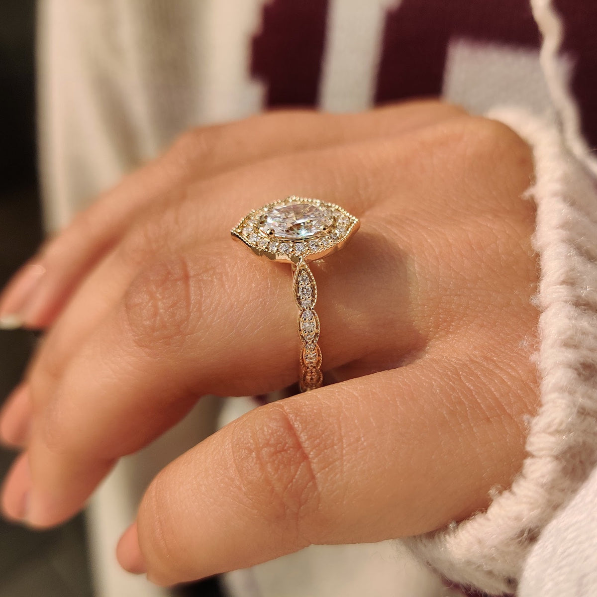 2.0 CT Oval Diamond Pure Halo Pavé Milgrain Engagement Ring